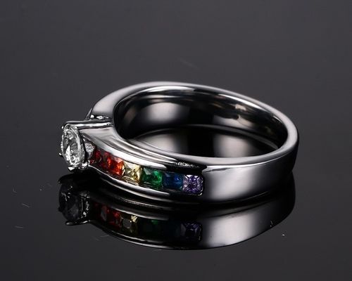 Wedding Stainless Steel Rings Inlay Zircons Six Color CZ Stone