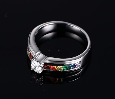 Wedding Stainless Steel Rings Inlay Zircons Six Color CZ Stone