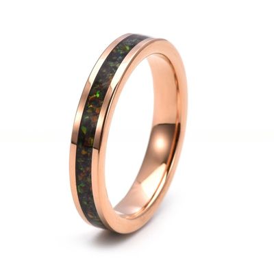 4mm Tungsten Colorful Opal Ring Rose Gold Plated Blue Green Opal Inlay Wedding Engagement Ring for Women's Unisex Jewelry
