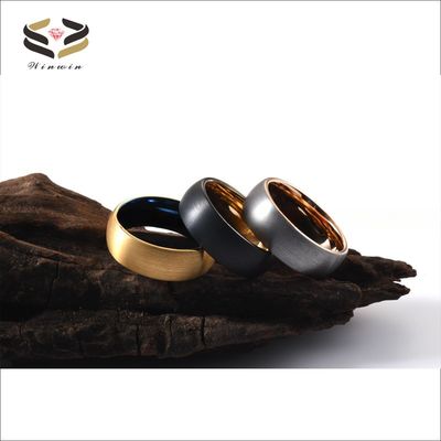 Other Diamond Shape 8mm Two Tone Tungsten Rings for Men Women Gold Wedding Band Black Rose Gold Blue Domed Style Comfort Fit