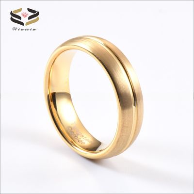 Jewelry Type Rings 18K Gold Plated 6mm Tungsten Wedding Band Ring Grooved Classic Unisex Engagement Gift Men Women