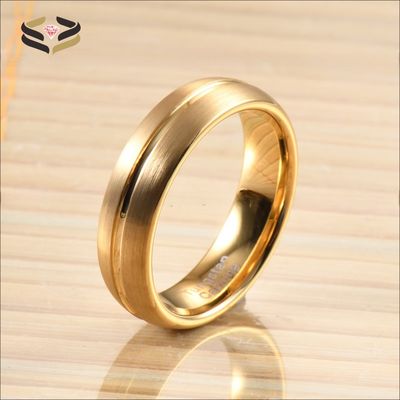 Jewelry Type Rings 18K Gold Plated 6mm Tungsten Wedding Band Ring Grooved Classic Unisex Engagement Gift Men Women