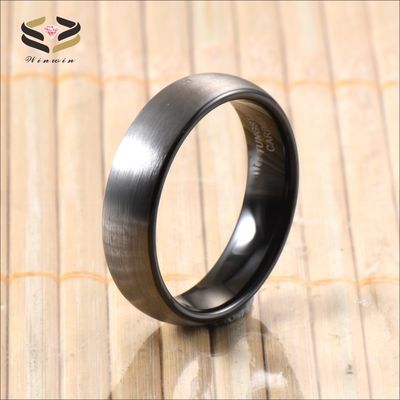 6mm Two Tone Silver Black Plate Domed Brushed Tungsten Carbide Wedding Rings for Men Women Comfort Fit Stylish and Durable