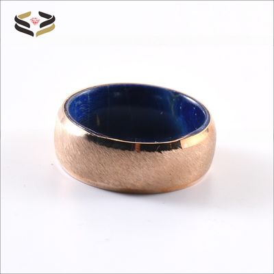 Geometric 8mm Brushed Stainless Steel Blue Purple Wood Ring for Wedding Engagement Anniversary Gift