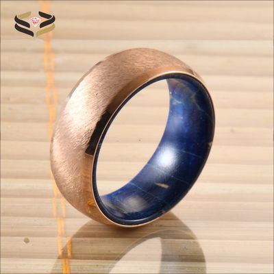 Geometric 8mm Brushed Stainless Steel Blue Purple Wood Ring for Wedding Engagement Anniversary Gift