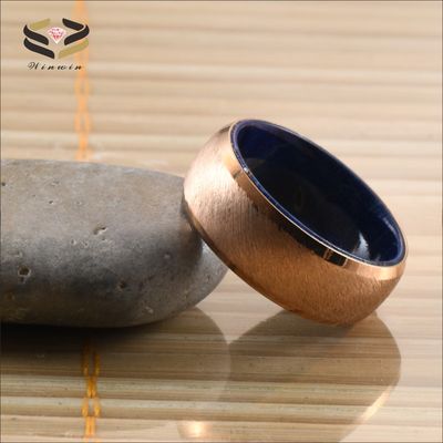 Geometric 8mm Brushed Stainless Steel Blue Purple Wood Ring for Wedding Engagement Anniversary Gift