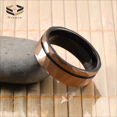 Jewelry Main Material Tungsten 8mm Black Rose Gold Faceted Ring for Geometric Engagement and Anniversary