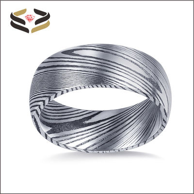 Black Plated Wedding Damascus Steel Rings Third Party Appraisal 8mm For Men