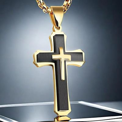 Stainless Steel Cross Pendant Necklace Large Gold Men's Masculine Jewelry