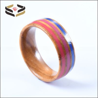 Third Party Appraisal Certificate Type 8mm Solid Wood Ring with Blue Pink and Rose Red Epoxy Inlay N/A Plating Color