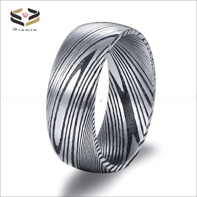 Third Party Appraisal Black 8mm Damascus Steel Ring Dome Finished Wedding Band For Men Inlay N/A Certificate Type