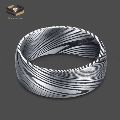 Third Party Appraisal Black 8mm Damascus Steel Ring Dome Finished Wedding Band For Men Inlay N/A Certificate Type