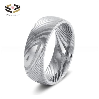 Simple Style 8mm Pure Damascus Steel Men's Wedding Ring with Black Plating