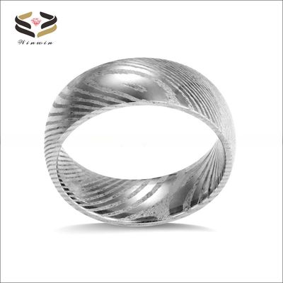 Simple Style 8mm Pure Damascus Steel Men's Wedding Ring with Black Plating