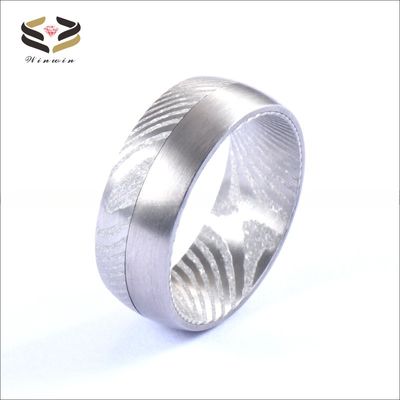 Simple Style 8mm Pure Damascus Steel Men's Wedding Ring with Black Plating