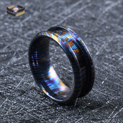 Customized Handmade Natural Colourful Timascus Rings Blank Inlay Ring for Men Width 8mm Third Party Appraisal Certificate