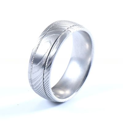 8mm Damascus Steel Men's Wedding Band with Double Gear Groove and Customer's Logo