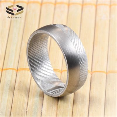 Men Fashion Jewelry 8mm Damascus Steel Ring Inlay Silver Tungsten Loop Wedding Band with Jewelry Main Material and Pearl Type Other