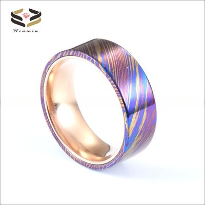 8mm Timascus Steel Ring with Rose Gold Titanium Inlay Add a Touch of Glamour to Your Look