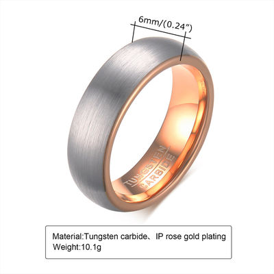 6mm Classic Tungsten Wedding Band for Men with Comfort Fit and Black Rose Gold Two-Tone Design