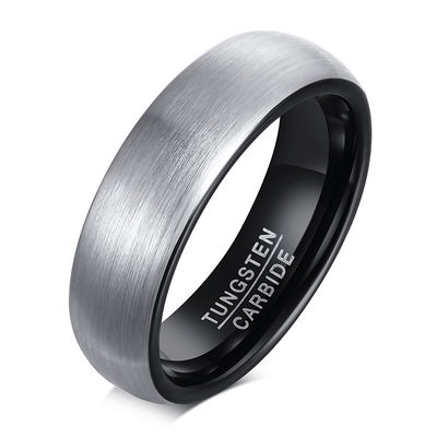 6mm Silver Brushed Tungsten Wedding Band with Black Inner for Unisex Engagement and Anniversary