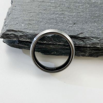 6mm Silver Brushed Tungsten Wedding Band with Black Inner for Unisex Engagement and Anniversary