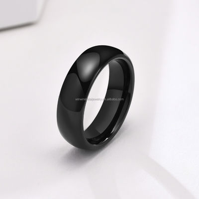 6mm Simple Classic Black Polished Tungsten Wedding Band Ring Trendy Gift for Engagement and Parties