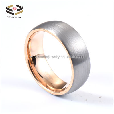 8mm Classic Dome Brushed Silver Rose Gold Tungsten Wedding Band Ring for Unisex Comfort Fit