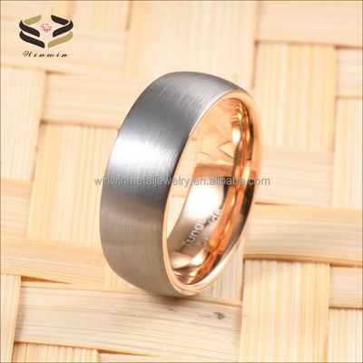 8mm Classic Dome Brushed Silver Rose Gold Tungsten Wedding Band Ring for Unisex Comfort Fit