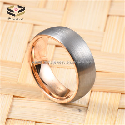 8mm Classic Dome Brushed Silver Rose Gold Tungsten Wedding Band Ring for Unisex Comfort Fit