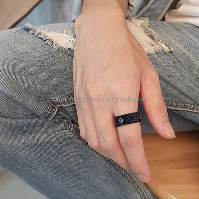 Blue Carbon Fiber Tungsten Carbide Wedding Band with Beveled Edges and Stylish Design