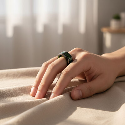 8MM Black Gun Plated Tungsten Wedding Band with Green Cubic Zirconia Inlay for Men and Women