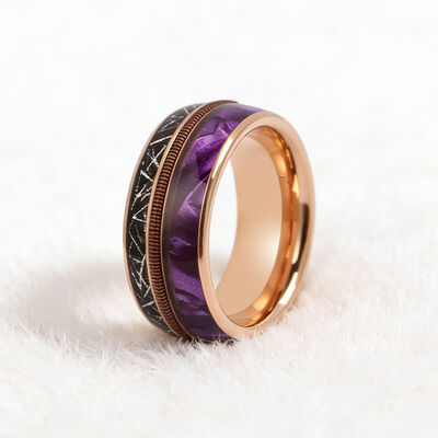 8mm Rose Gold Plated Tungsten Wedding Band with Purple Shell Inlay for Men and Women
