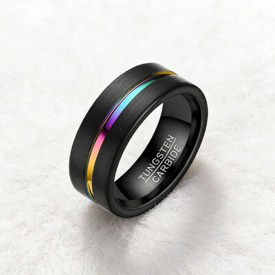 8MM Wide Black Plated Rainbow Colorful Tungsten Wedding Band Ring for Men and Women