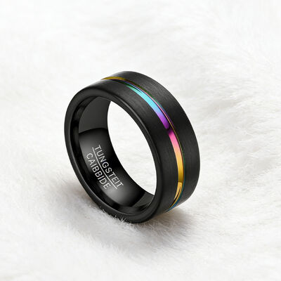 8MM Wide Black Plated Rainbow Colorful Tungsten Wedding Band Ring for Men and Women