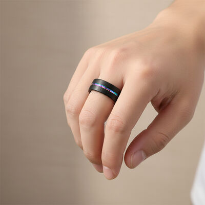 8MM Wide Black Plated Rainbow Colorful Tungsten Wedding Band Ring for Men and Women