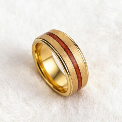 Luxury 8mm 18K Gold Plated Tungsten Wedding Band with Scratch-Resistant Red Liner Inlay for Men and Women