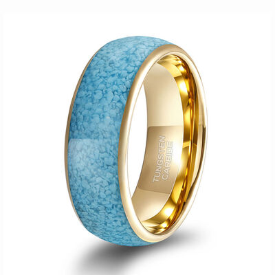 8mm Gold Plated Tungsten Ring with Turquoise Inlay - Durable Tungsten Wedding Band for Men and Women