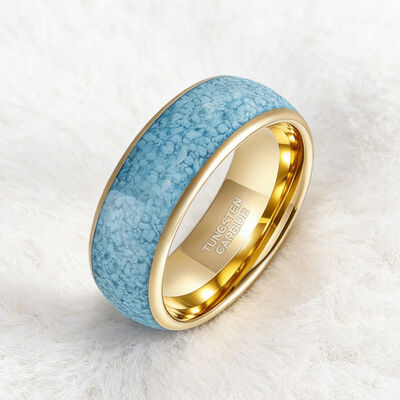 8mm Gold Plated Tungsten Ring with Turquoise Inlay - Durable Tungsten Wedding Band for Men and Women