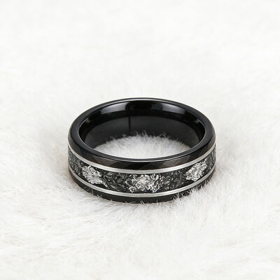 8MM Black Tungsten Wedding Band with Meteorite Inlay for Men and Women - Scratch-Resistant and Trendy