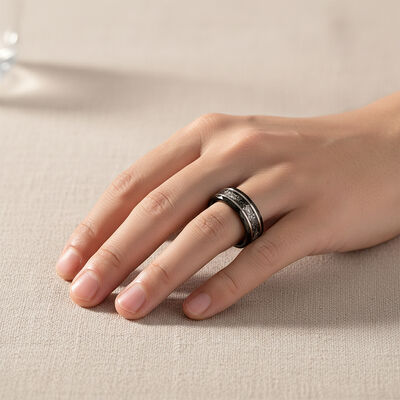 8MM Black Tungsten Wedding Band with Meteorite Inlay for Men and Women - Scratch-Resistant and Trendy