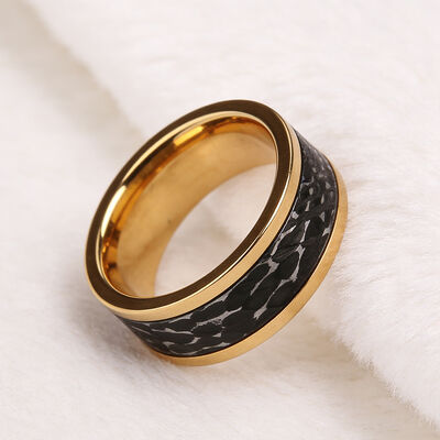 Custom 8mm Two Tone Damascus Steel Wedding Band with Gold Inlay for Men and Women