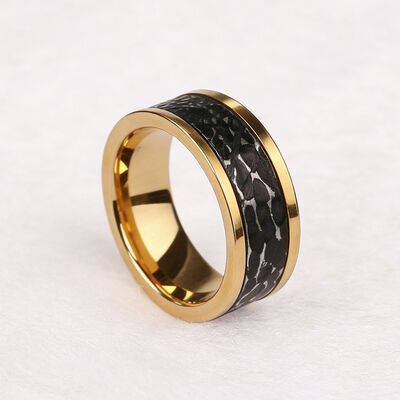 Custom 8mm Two Tone Damascus Steel Wedding Band with Gold Inlay for Men and Women