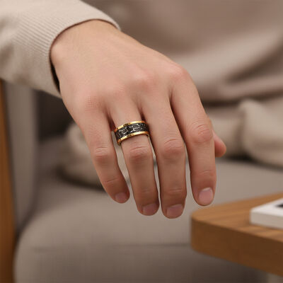 Custom 8mm Two Tone Damascus Steel Wedding Band with Gold Inlay for Men and Women