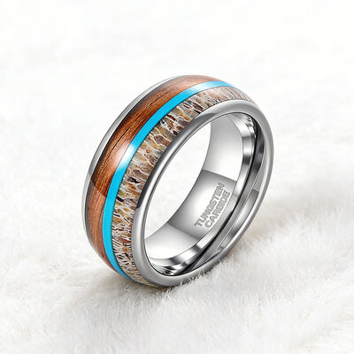 8mm Width Tungsten Wedding Band with Deer Antler & Koa Wood Inlay and Turquoise Inlay for Men and Women