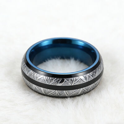 8mm Polished Tungsten Wedding Band Ring with Meteorite Inlay for Men and Women