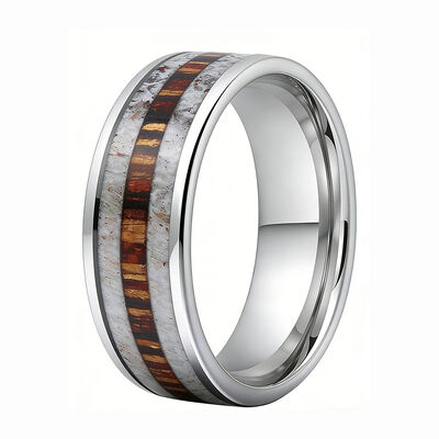 8mm Tungsten Ring with Celtic Deer Inlay and Deer Antler Wedding Band for Men and Women