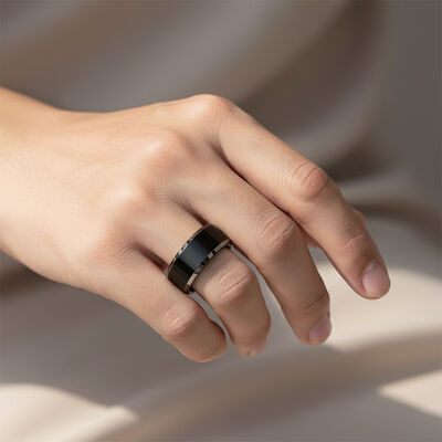 8MM Black Tungsten Wedding Band Ring with Silver Beveled Edge for Men and Women