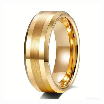Customized 8mm Gold Plated Brushed Tungsten Wedding Band for Men and Women