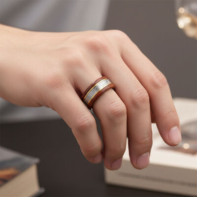 8mm Width Tungsten Wedding Band with Muonionalusta Meteorite and Koa Wood Inlay for Men and Women
